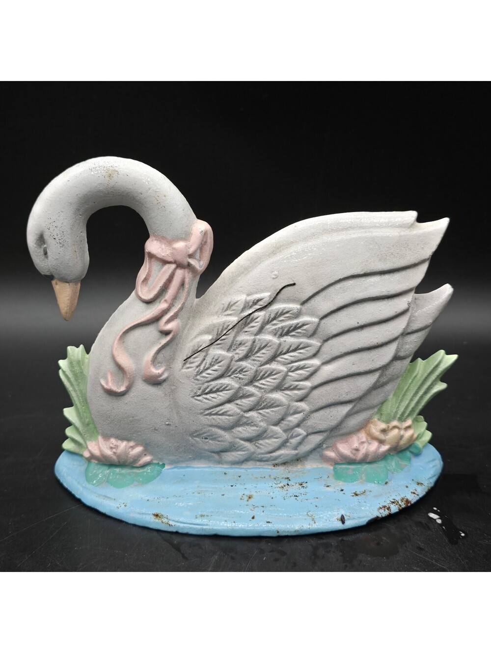 Vintage Cast Iron Swan Doorstop Midwest of Cannon Falls Taiwan Painted Bookend